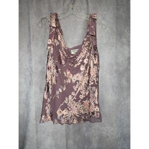Papell Boutique Evening Purple Floral Silk Tank Top Cowl Neck Size XL Y2k